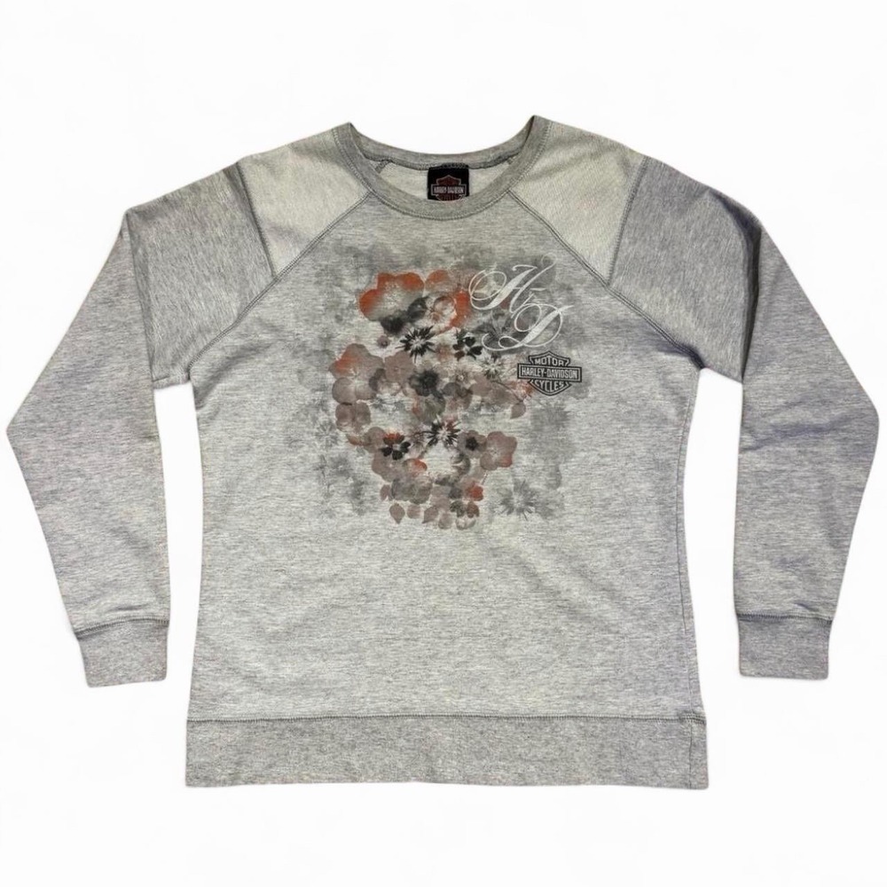 Vintage 2014 Floral Harley Davidson Quebec Canada Biker Crewneck S/M 19x24"